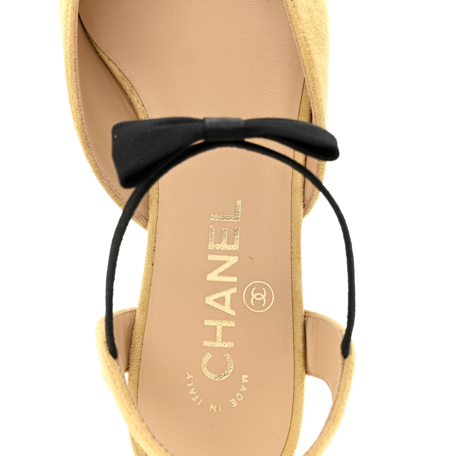 Chanel Suede Grosgrain Bow Cap Toe CC Slingback Flats 38 Beige Black