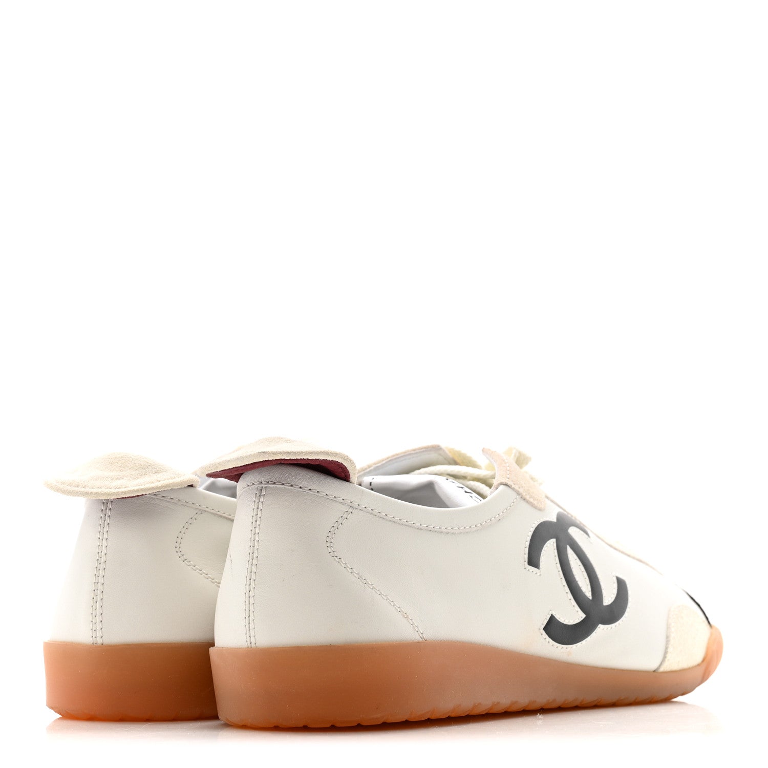 Calfskin Embossed Suede Womens CC Sneakers 38 Black White