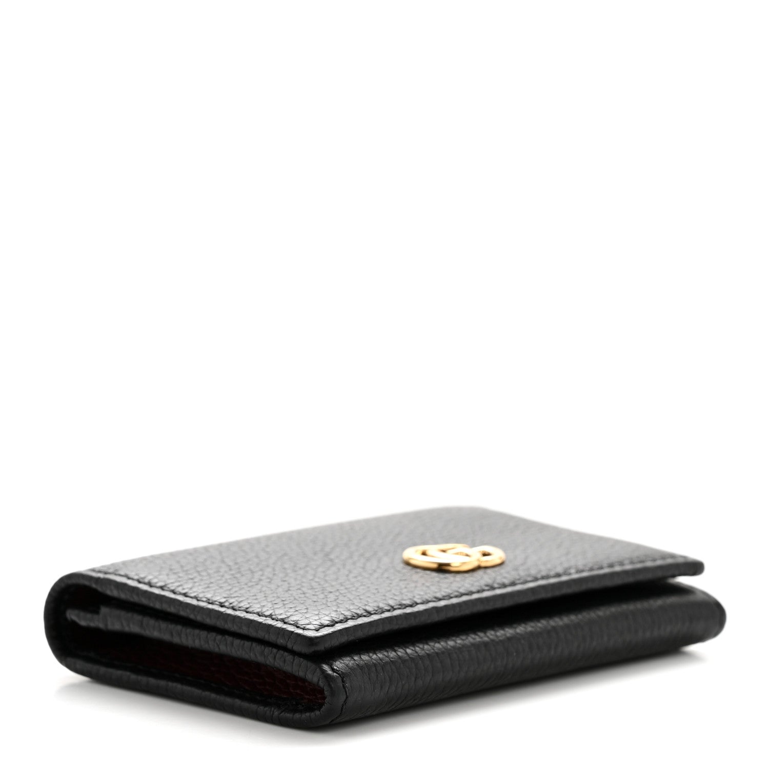 Gucci Pebbled Calfskin Bi-Color GG Marmont Card Case Black Rosso Ancora