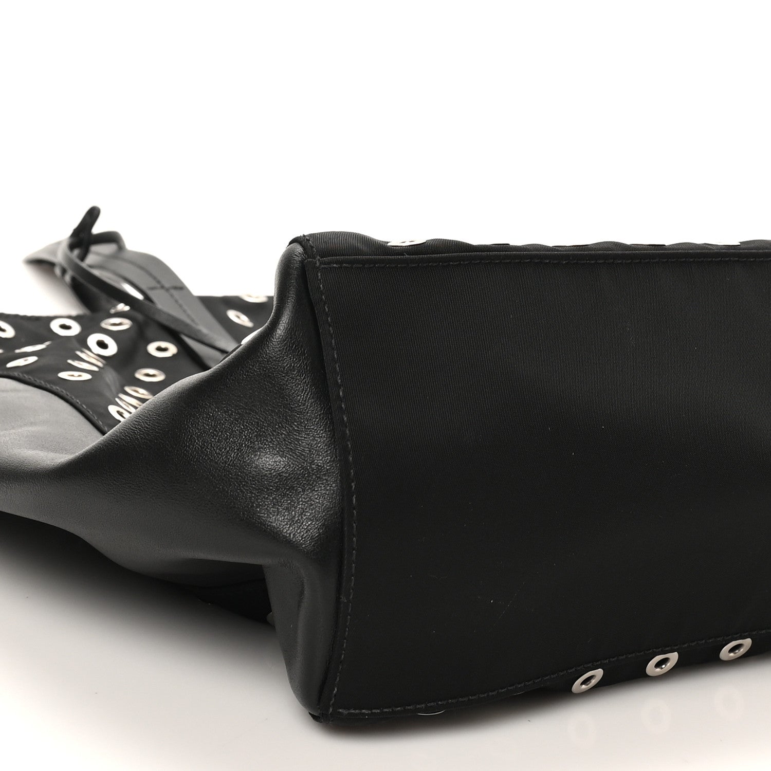 Prada Tessuto Nylon Calfskin Grommet Tote Black