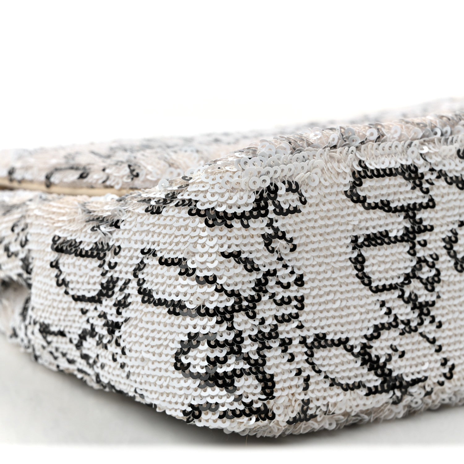 Chanel Sequin Logo Medium Flap White Black