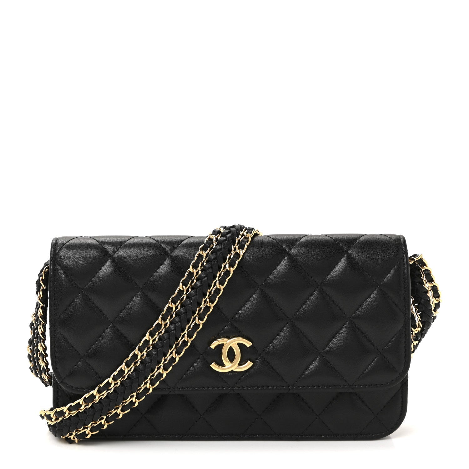 Chanel Lambskin Quilted Flap Shoulder Bag Chain Black