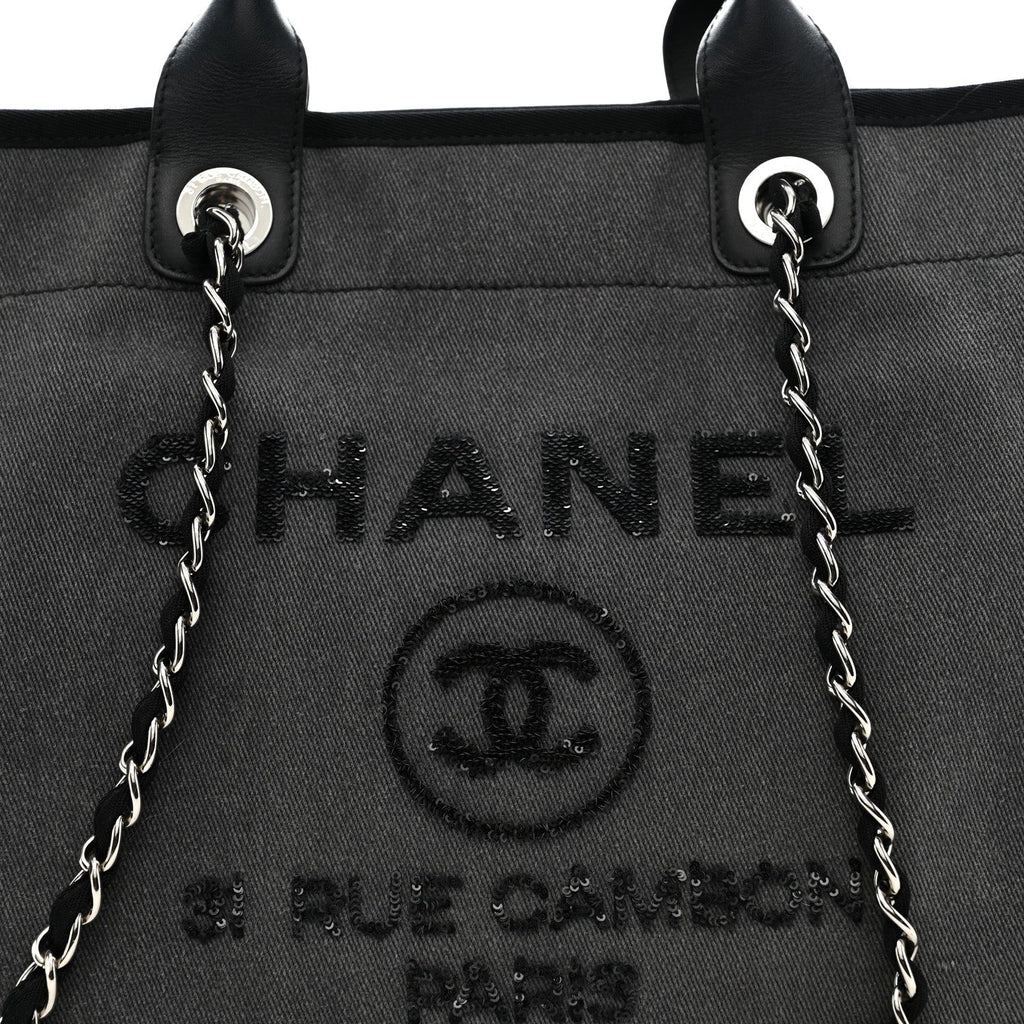 Chanel Canvas Sequin Medium Deauville Tote Charcoal
