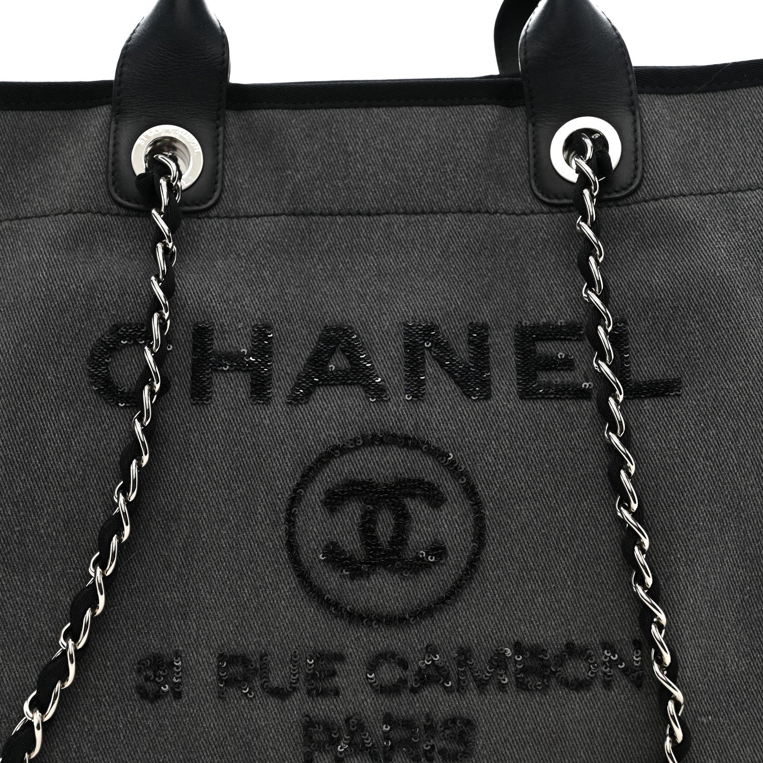 Chanel Canvas Sequin Medium Deauville Tote Charcoal