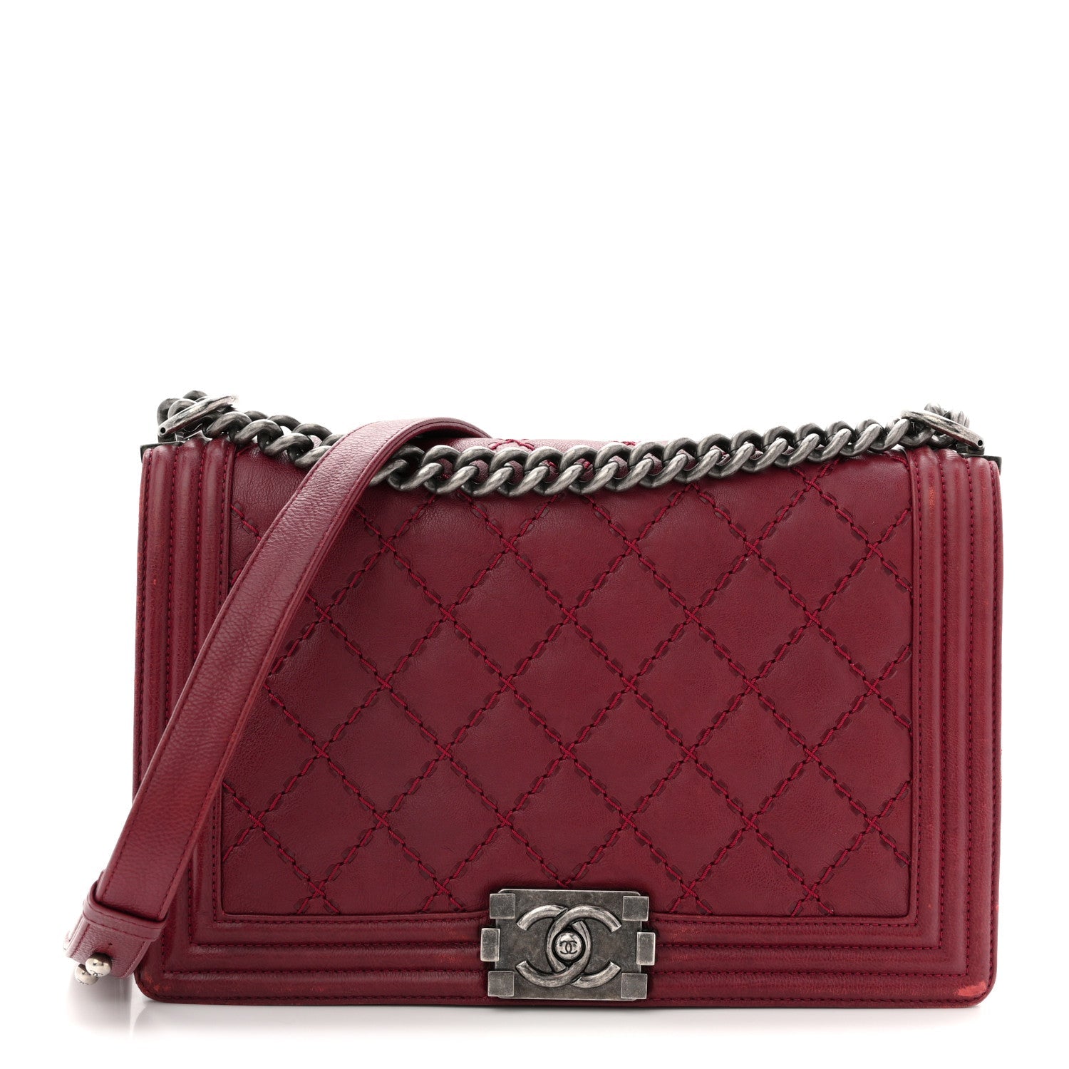 Chanel Calfskin Quilted Double Stitch New Medium Boy Flap Burgundy