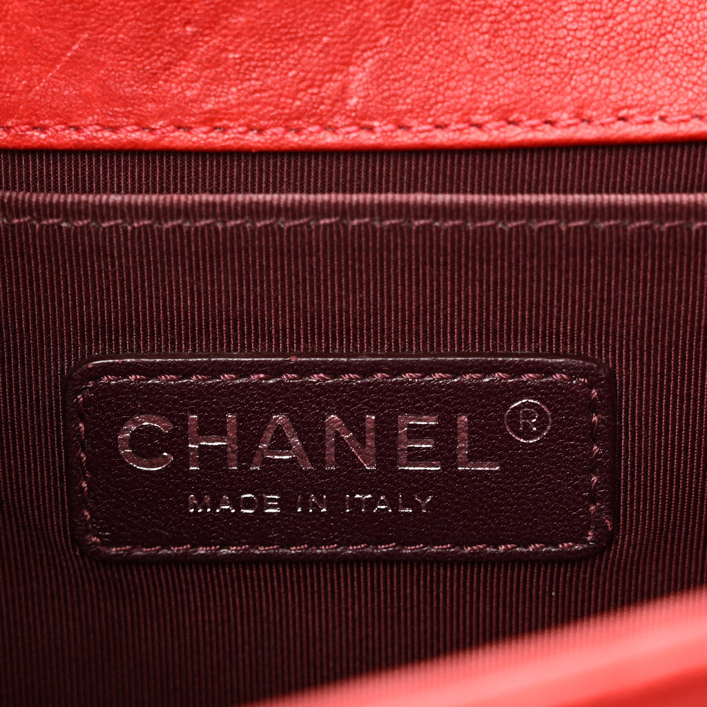 Chanel Crumpled Lambskin Small Studded Boy Flap Red
