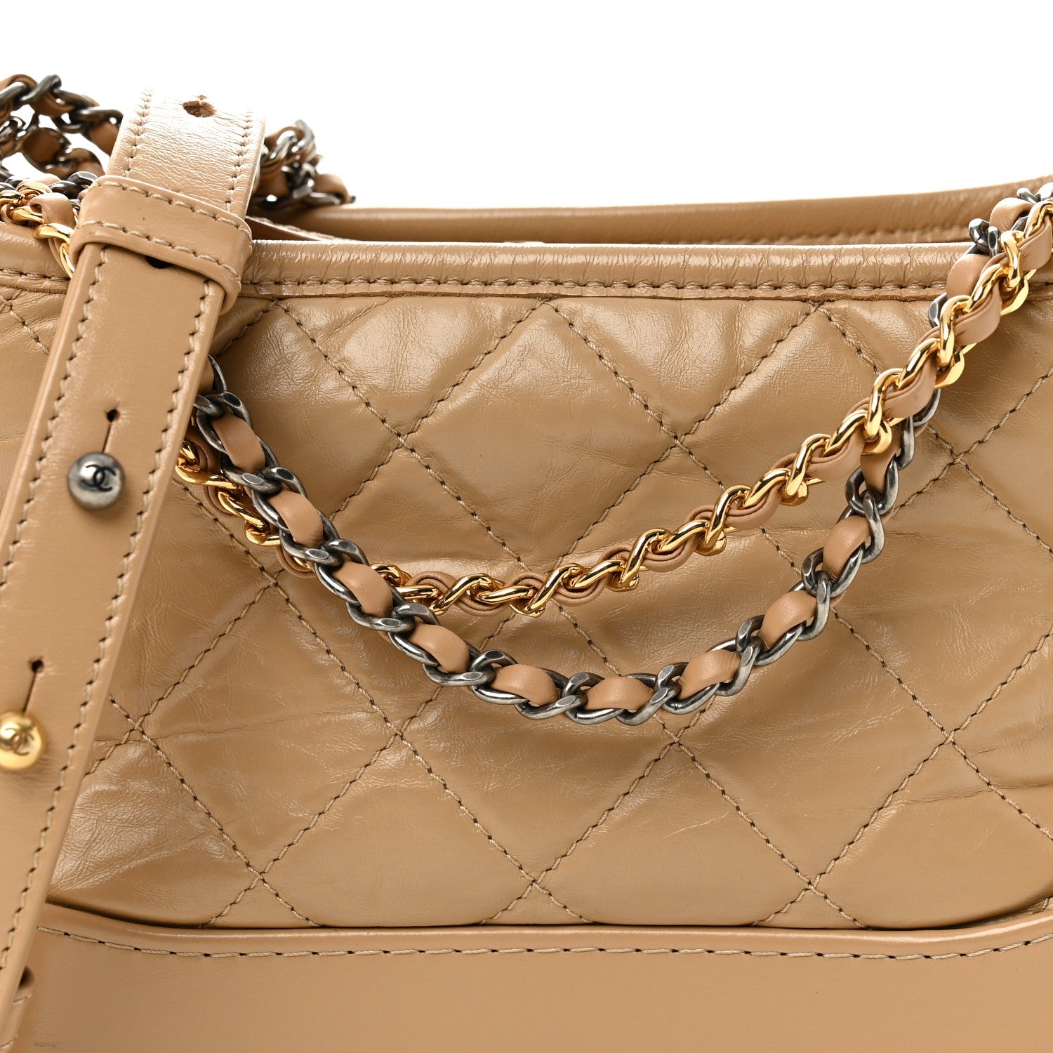 Chanel Aged Calfskin Quilted Small Gabrielle Hobo Beige