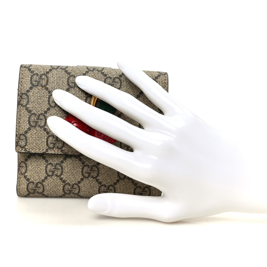 Gucci GG Supreme Monogram Cherry Embellished Card Case Wallet Hibiscus Red