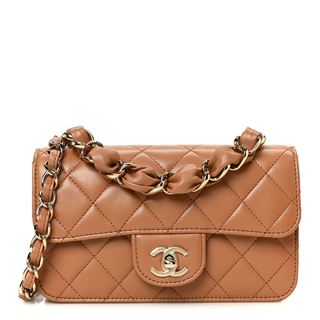 Chanel Shiny Lambskin Quilted Mini Flap Brown