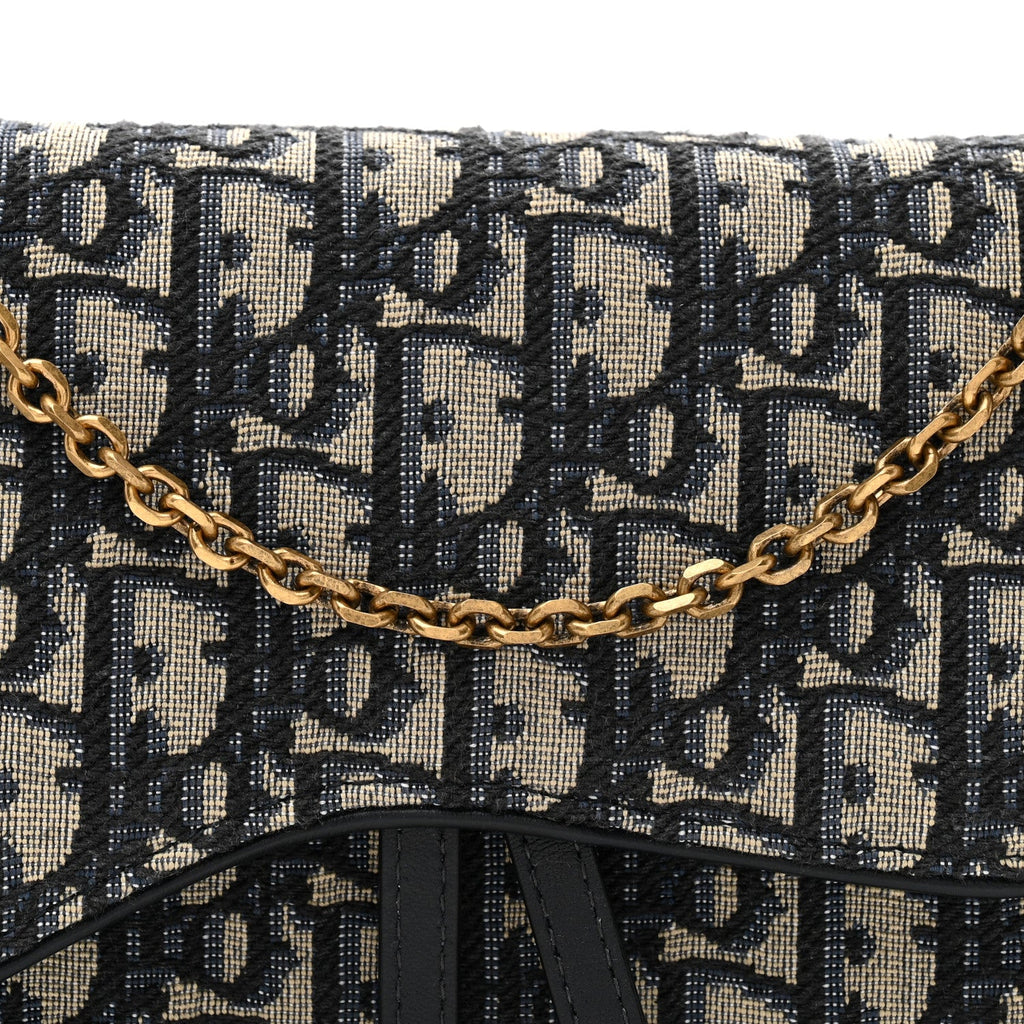Christian Dior Oblique Saddle Chain Pouch Blue