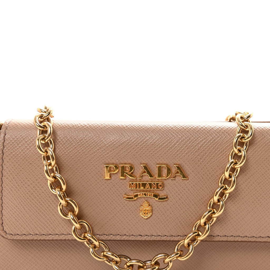 Prada Saffiano Chain Wallet Cammeo