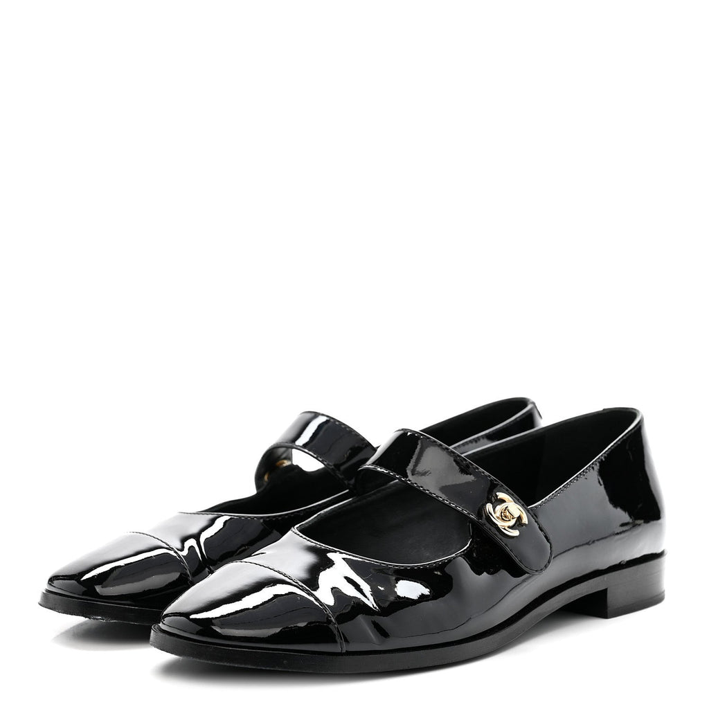 Patent Calfskin Mary Janes Flats 39 Black
