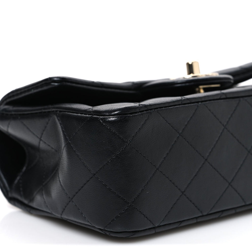Chanel Lambskin Quilted Mini Top Handle Rectangular Flap Black