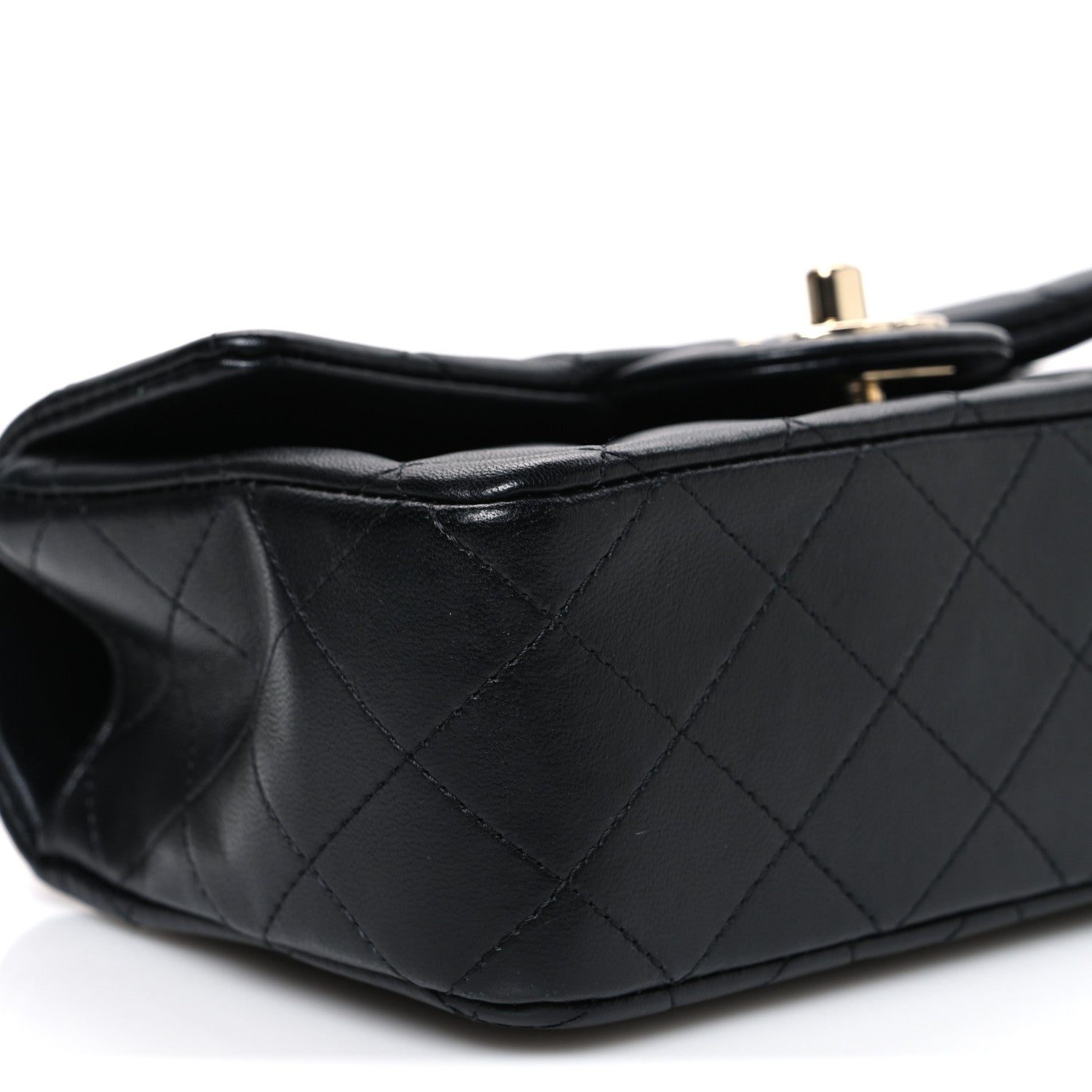 Chanel Lambskin Quilted Mini Top Handle Rectangular Flap Black