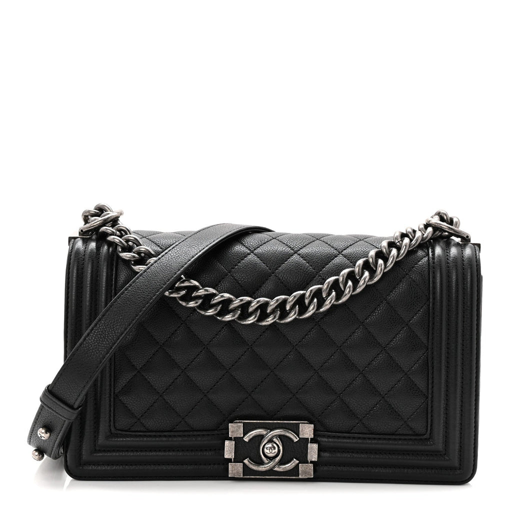 Chanel Grained Calfskin Quilted Medium Boy Flap Black