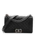 Chanel Grained Calfskin Quilted Medium Boy Flap Black