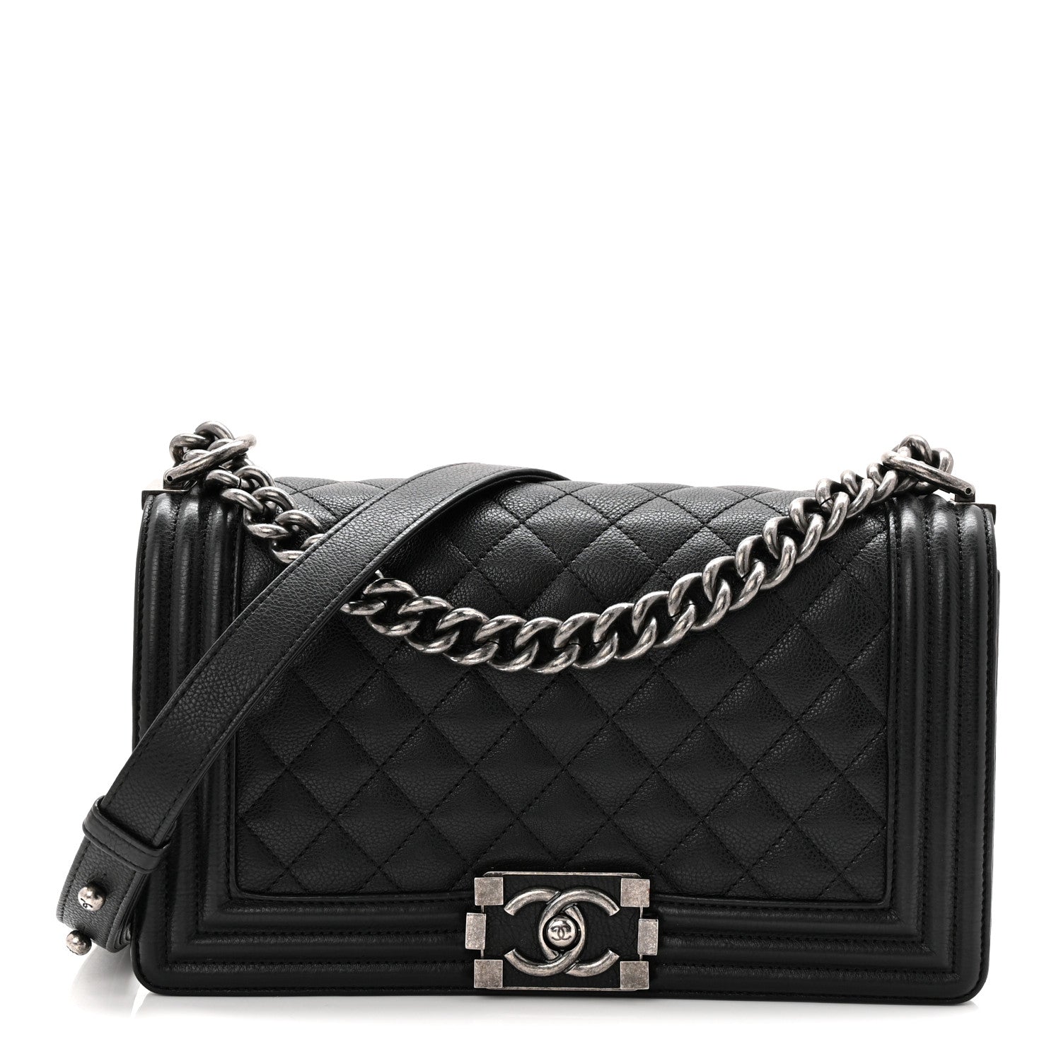 Chanel Grained Calfskin Quilted Medium Boy Flap Black