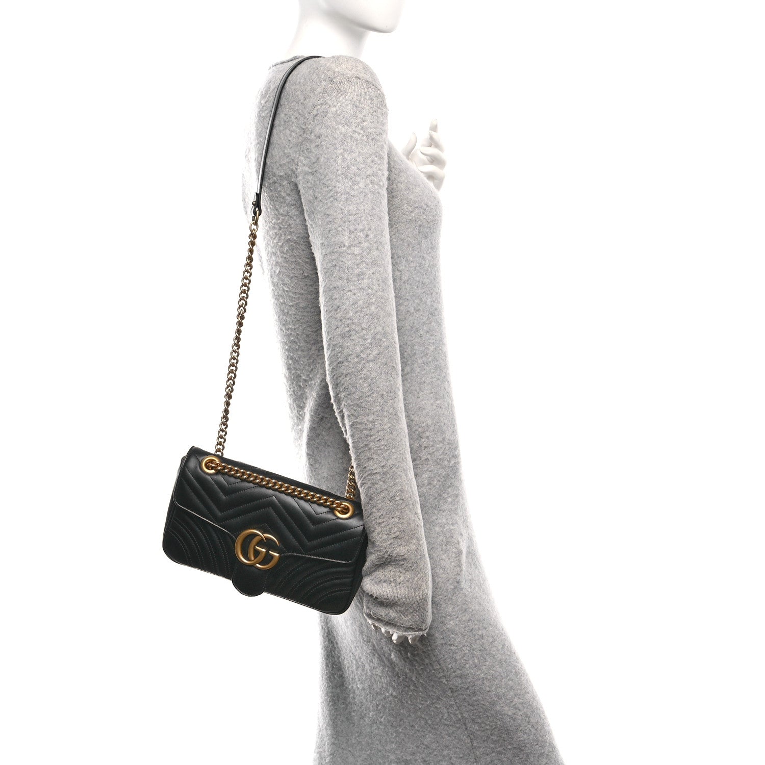Gucci Calfskin Matelasse Small GG Marmont Shoulder Bag Black