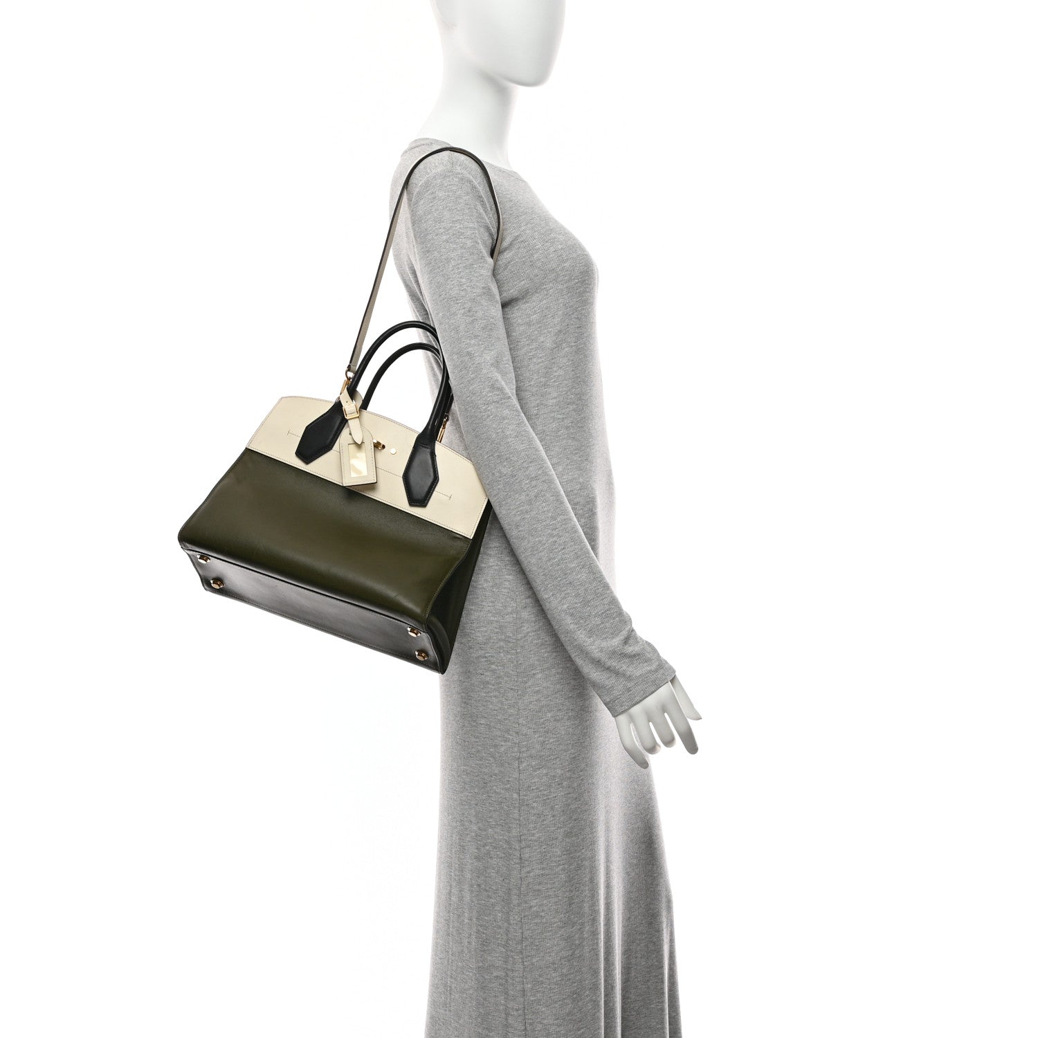 Louis Vuitton Taurillon City Steamer MM Kaki Creme Black