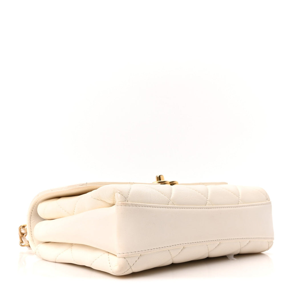 Chanel Lambskin Quilted Small CC Crystal Logo Chain Flap White