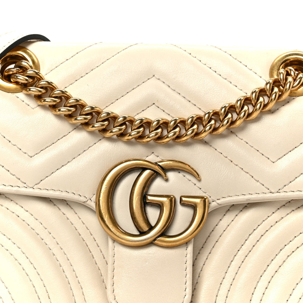 Gucci Calfskin Matelasse Mini GG Marmont Shoulder Bag White