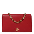 Gucci Dollar Calfskin Mini GG Marmont Chain Wallet Hibiscus Red
