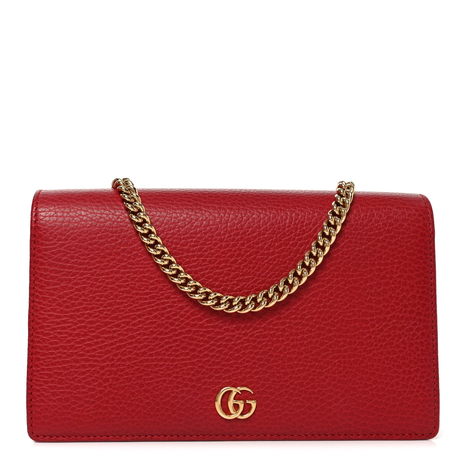 Gucci Dollar Calfskin Mini GG Marmont Chain Wallet Hibiscus Red