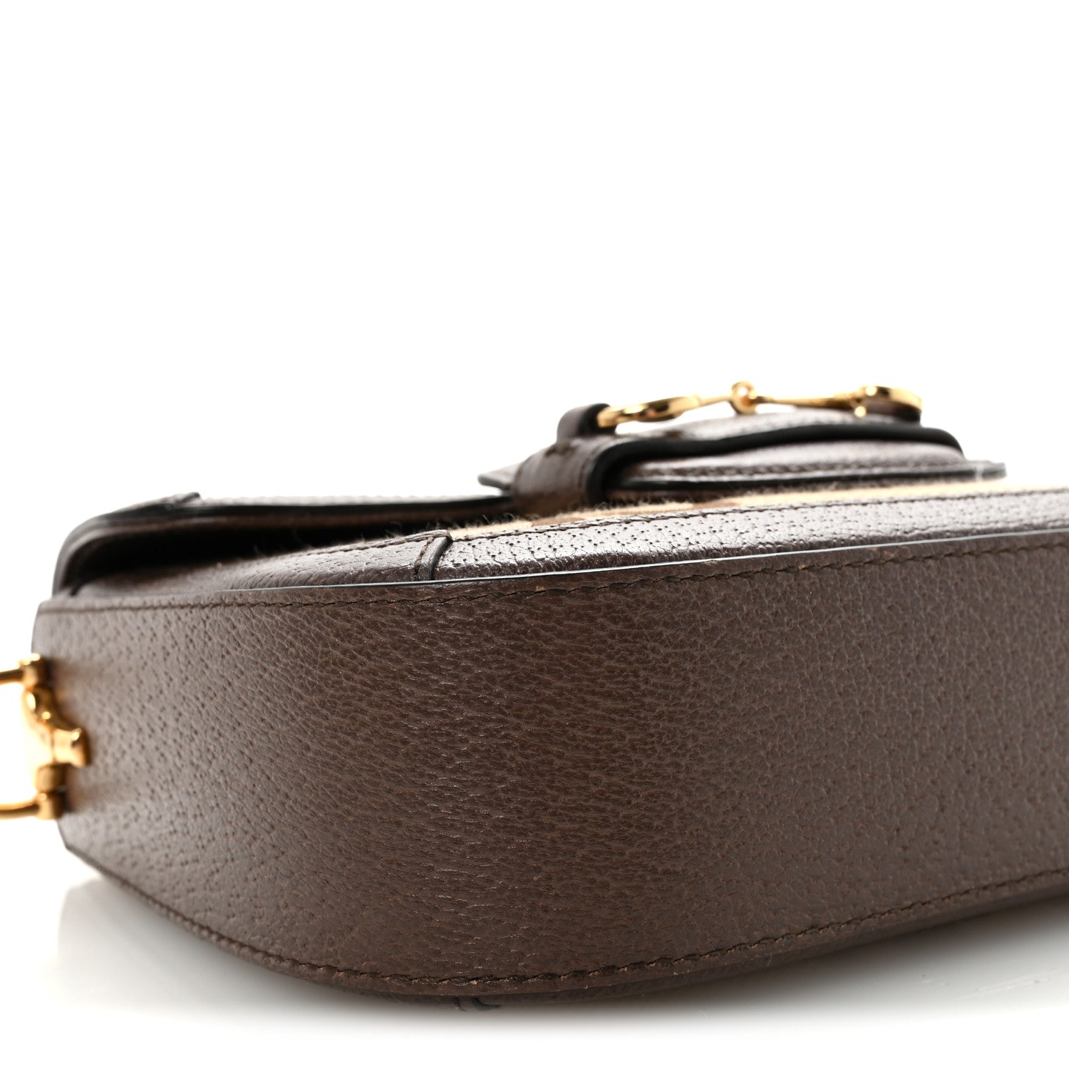 Gucci Monogram Jumbo GG Textured Dollar Calfskin Web Mini Horsebit 1955 Shoulder Bag Camel Ebony New Acero