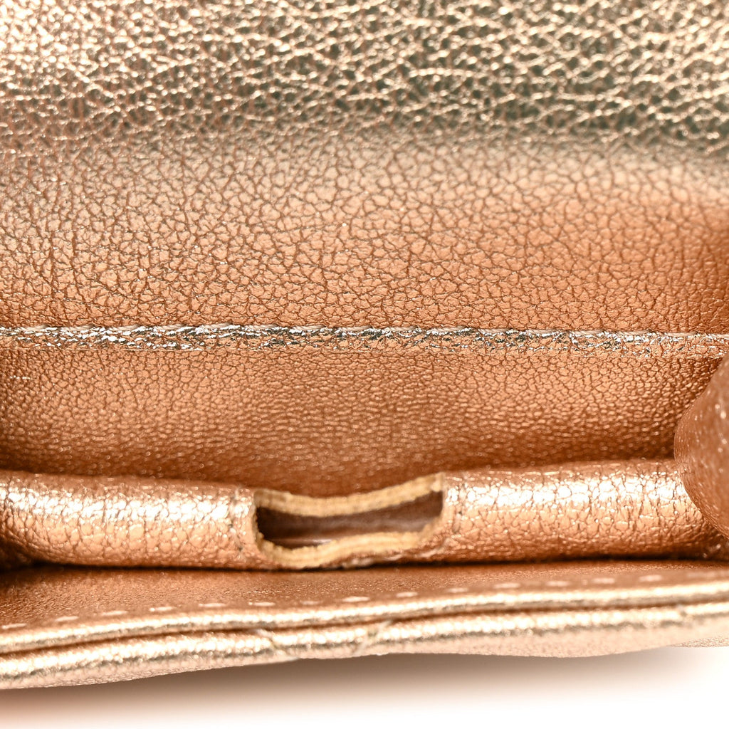 Metallic Lambskin Quilted Round Clip On Coin Purse Airpods Case Gold