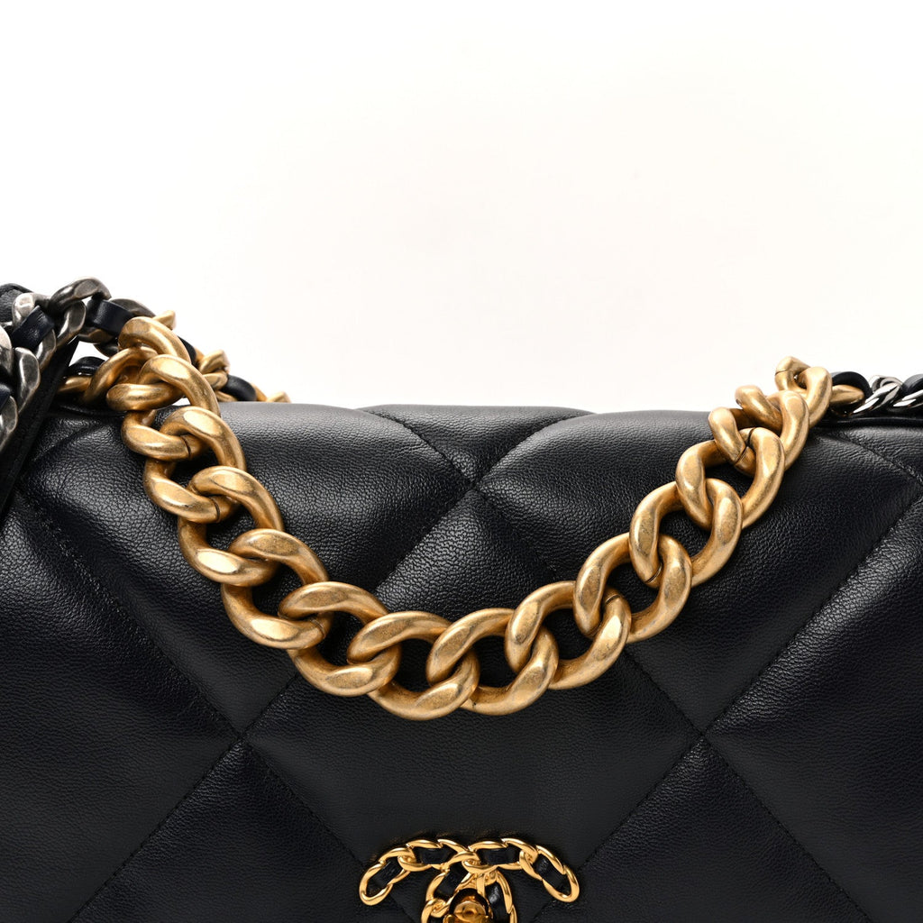 Chanel Goatskin Quilted Large Chanel 19 Flap Navy Blue