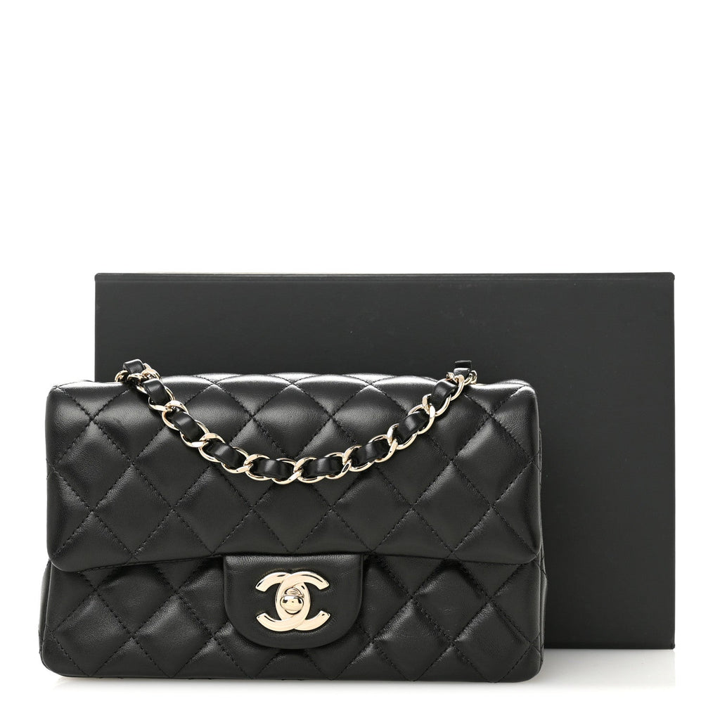 Chanel Lambskin Quilted Mini Rectangular Flap Black