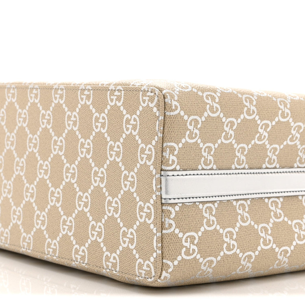 Gucci GG Supreme Monogram Emblem Medium Tote Bag  Beige Silver