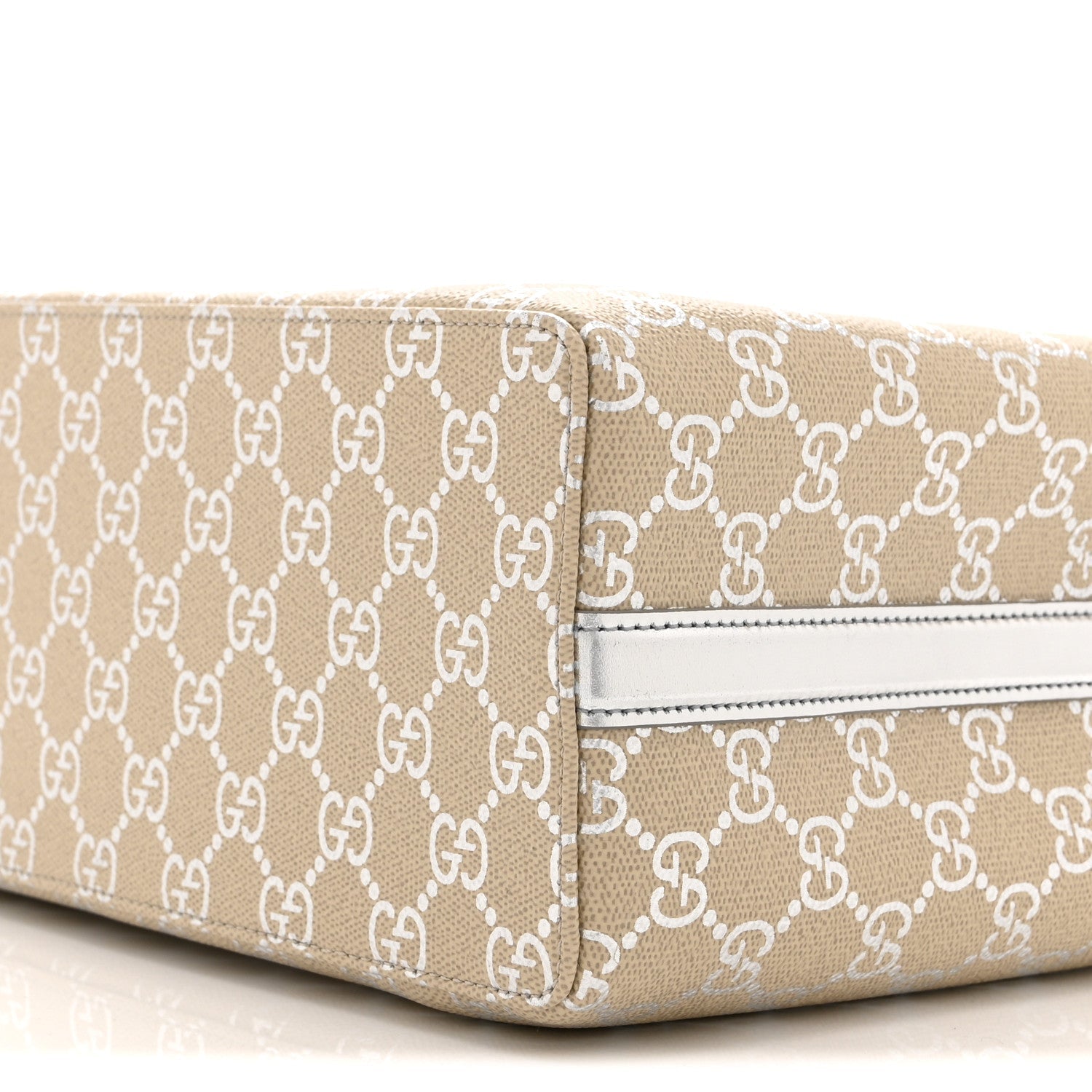 Gucci GG Supreme Monogram Emblem Medium Tote Bag  Beige Silver