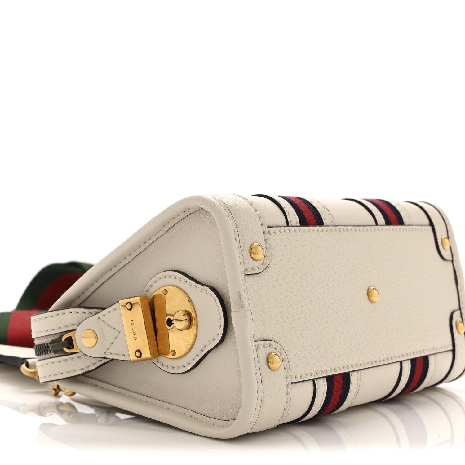 Gucci Koi Calfskin Web Mini Bauletto Duffle Top Handle Bag Mystic White