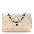 Chanel Metallic Lambskin Quilted Wallet On Chain WOC Gold Black