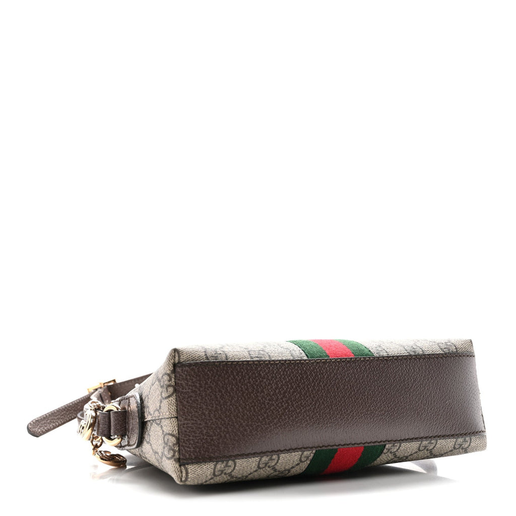 Gucci GG Supreme Monogram Textured Dollar Calfskin Web Small Ophidia Dome Shoulder Bag Beige Ebony New Acero