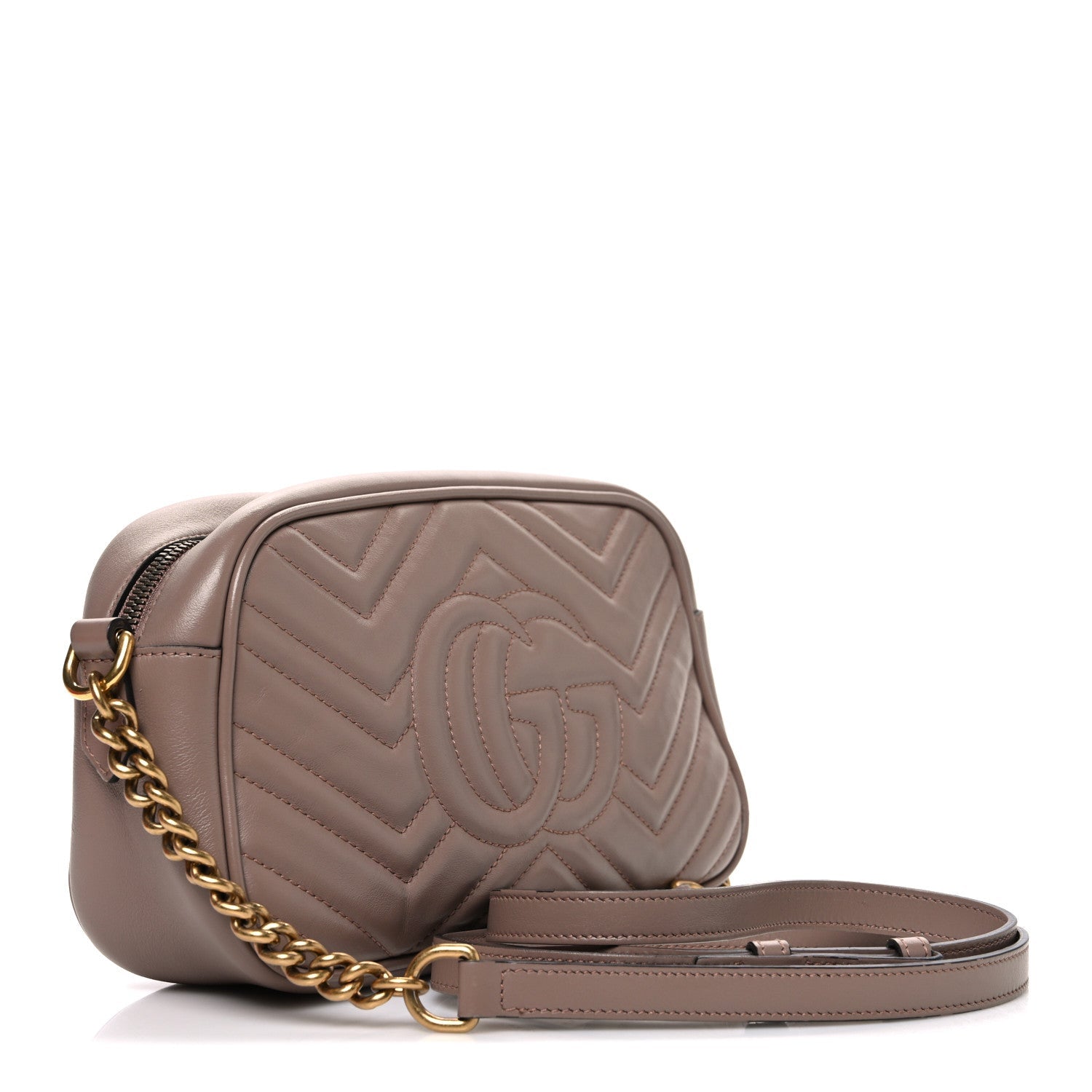 Gucci Calfskin Matelasse Small GG Marmont Chain Shoulder Bag Porcelain Rose