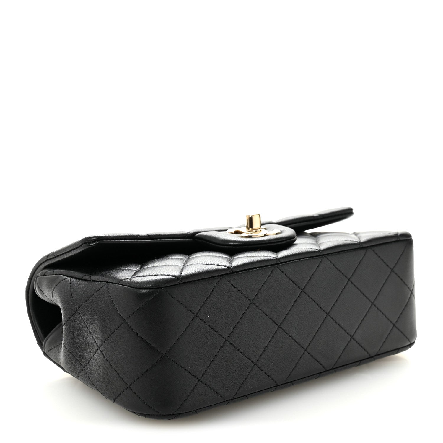 Chanel Lambskin Quilted Mini Top Handle Rectangular Flap Black