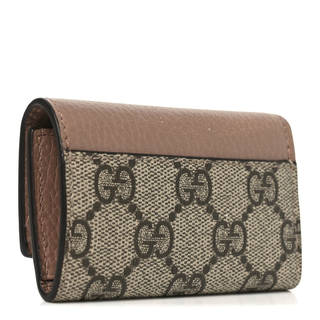 Gucci Dollar Calfskin GG Supreme Monogram GG Marmont 6 Key Holder Case Old Rose Beige Ebony