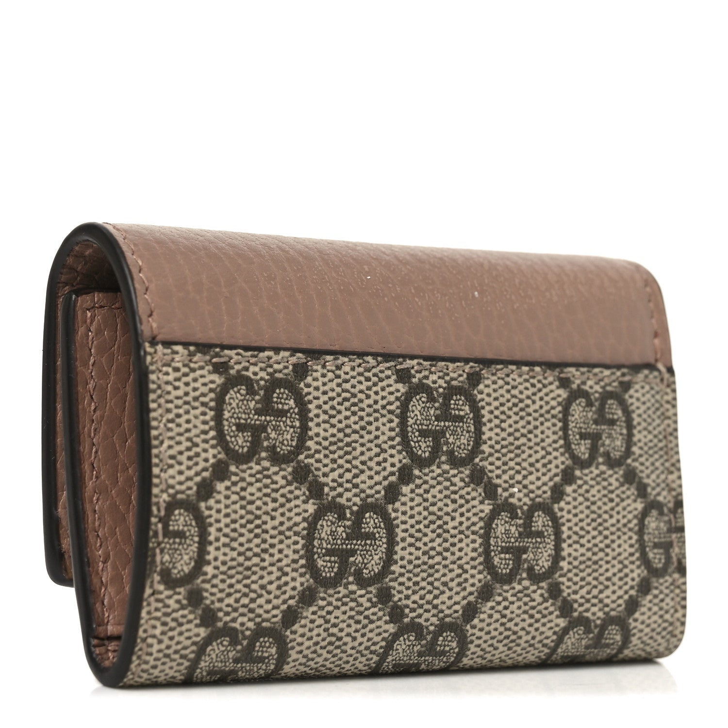 Gucci Dollar Calfskin GG Supreme Monogram GG Marmont 6 Key Holder Case Old Rose Beige Ebony
