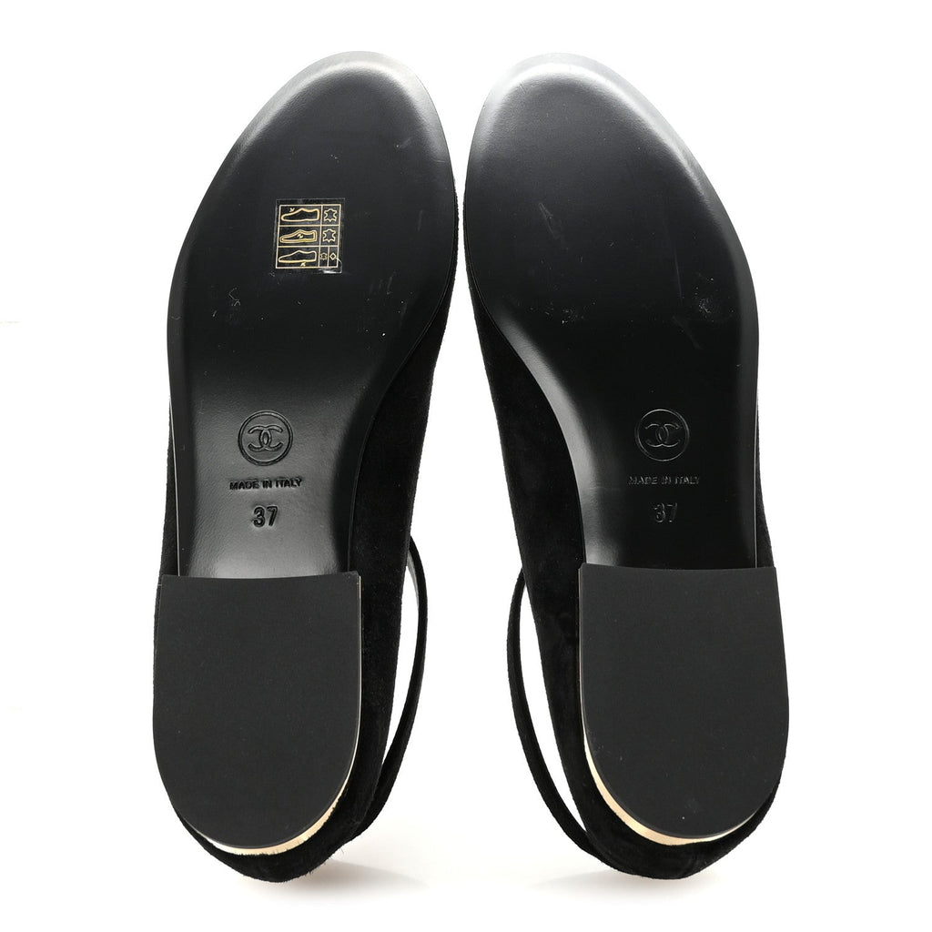 Chanel Suede Patent Cap Toe CC Mary Jane Flats 37 Black