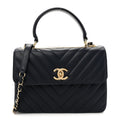 Chanel Lambskin Chevron Quilted Small Trendy CC Flap Dual Handle Bag Navy