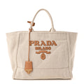 Prada Linen Vitello Large Logo Tote Natural