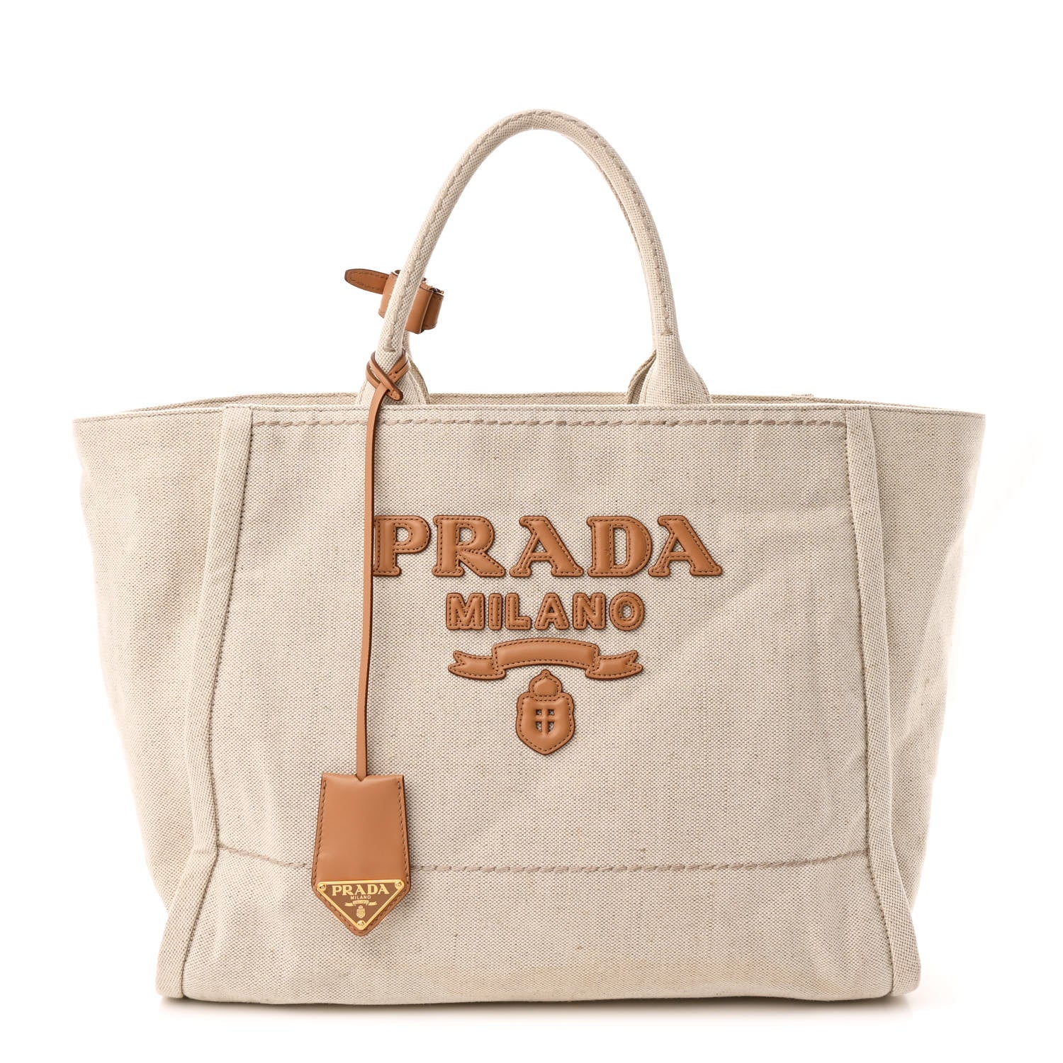 Prada Linen Vitello Large Logo Tote Natural