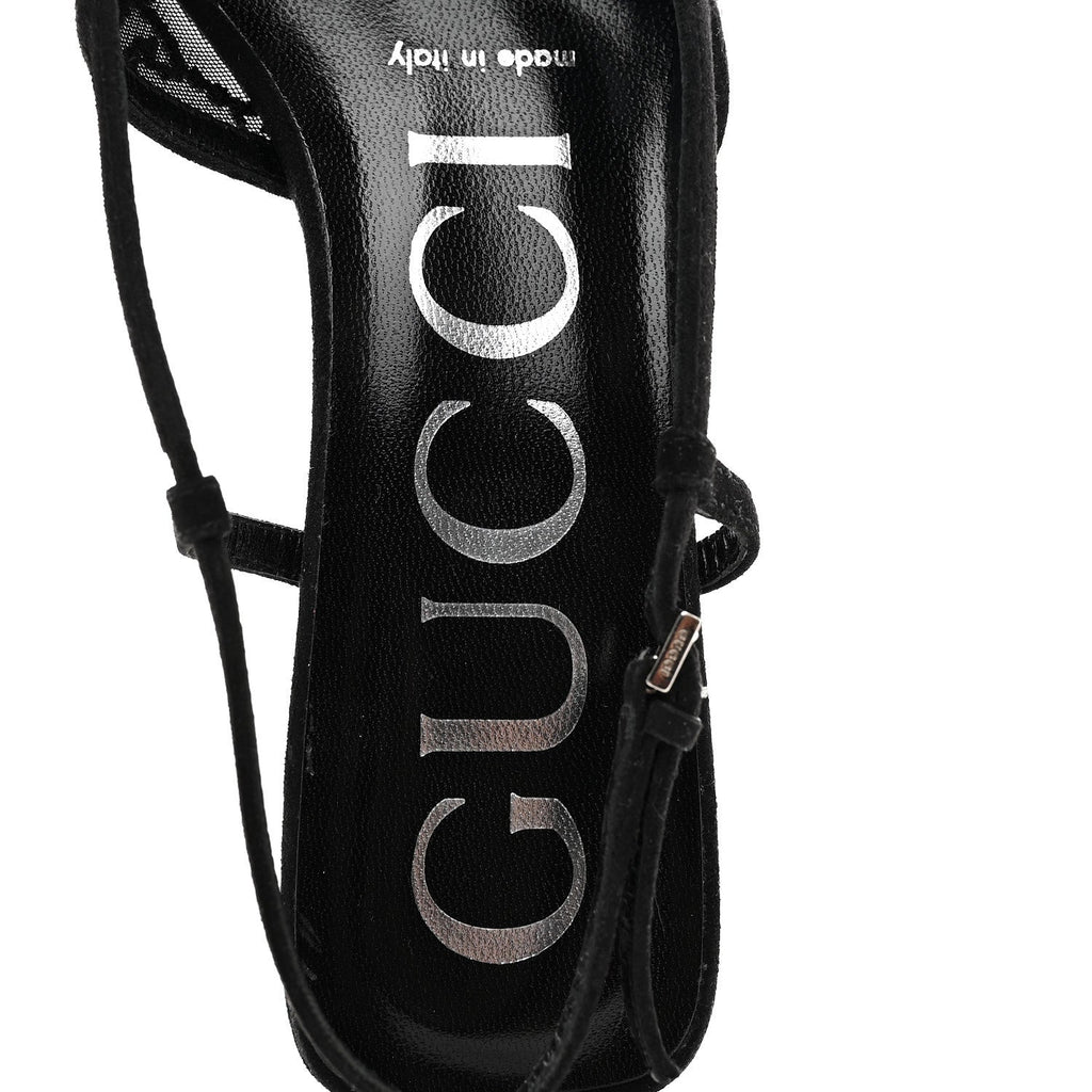 Gucci Tela Retino Kid Scamosciato Crystal GG Monogram Square G 35mm Slingback Pumps 35.5 Black