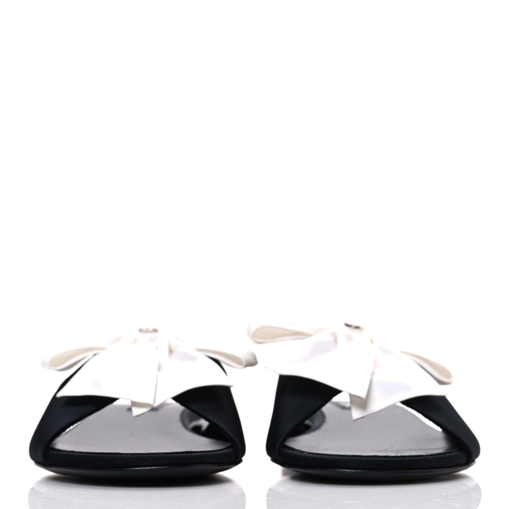 Chanel Silk Bow CC Mules 41 Black White