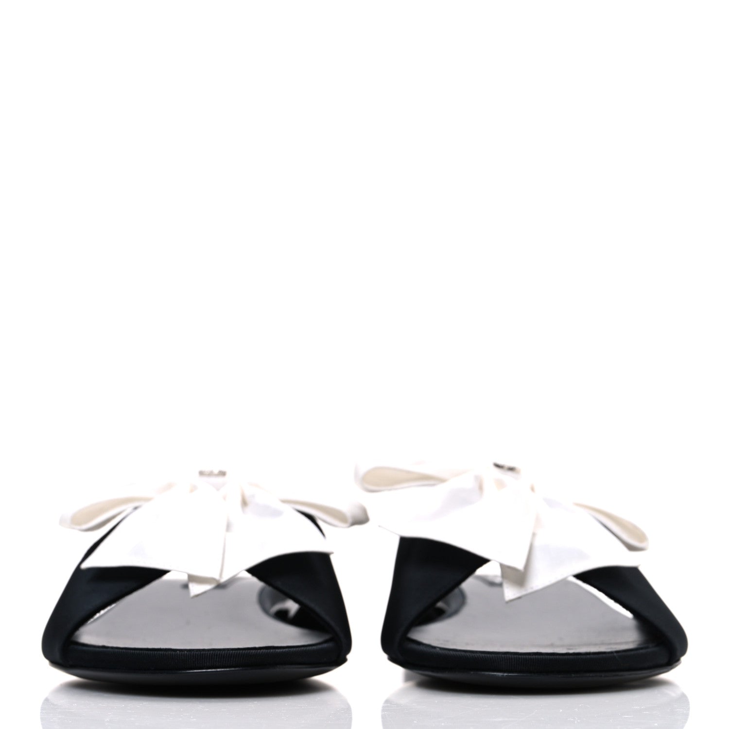 Chanel Silk Bow CC Mules 41 Black White