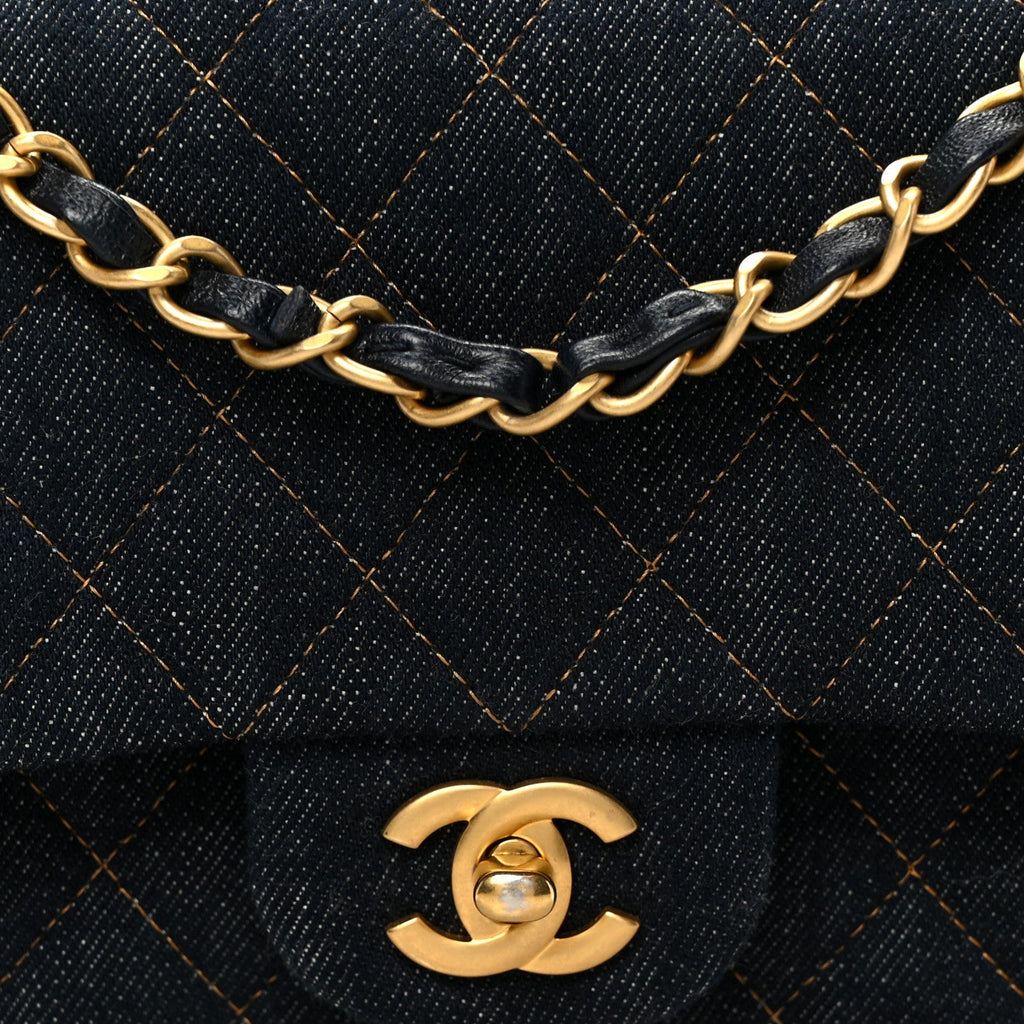 Chanel Denim Quilted Medium Double Flap Dark Blue