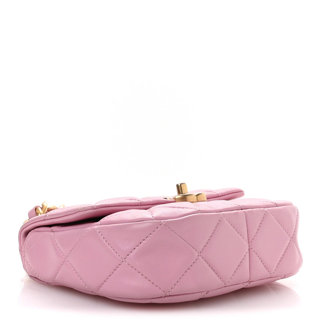 Chanel Lambskin Quilted Mini Lacquered Chain Flap Pink