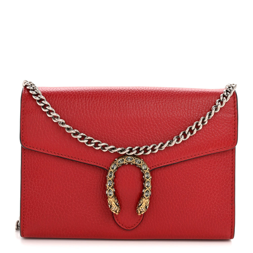 Gucci Calfskin Mini Dionysus Chain Wallet Hibiscus Red
